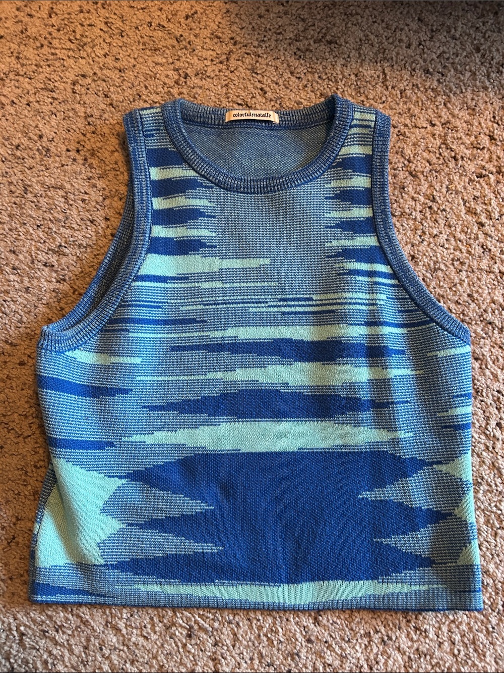 Colorful Striped Knit Tank Top in Blue/Teal